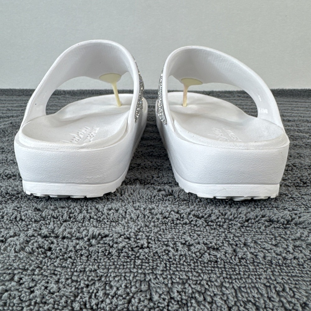 Skechers Luxe Foam Flip Flops White Silver Beaded Platform Sandals 8 - Picture 5 of 8